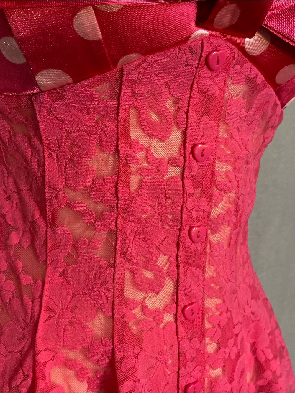 Victoria's Secret Hot Pink Polka Dot Bow Lace Camisole - Picture 7 of 8